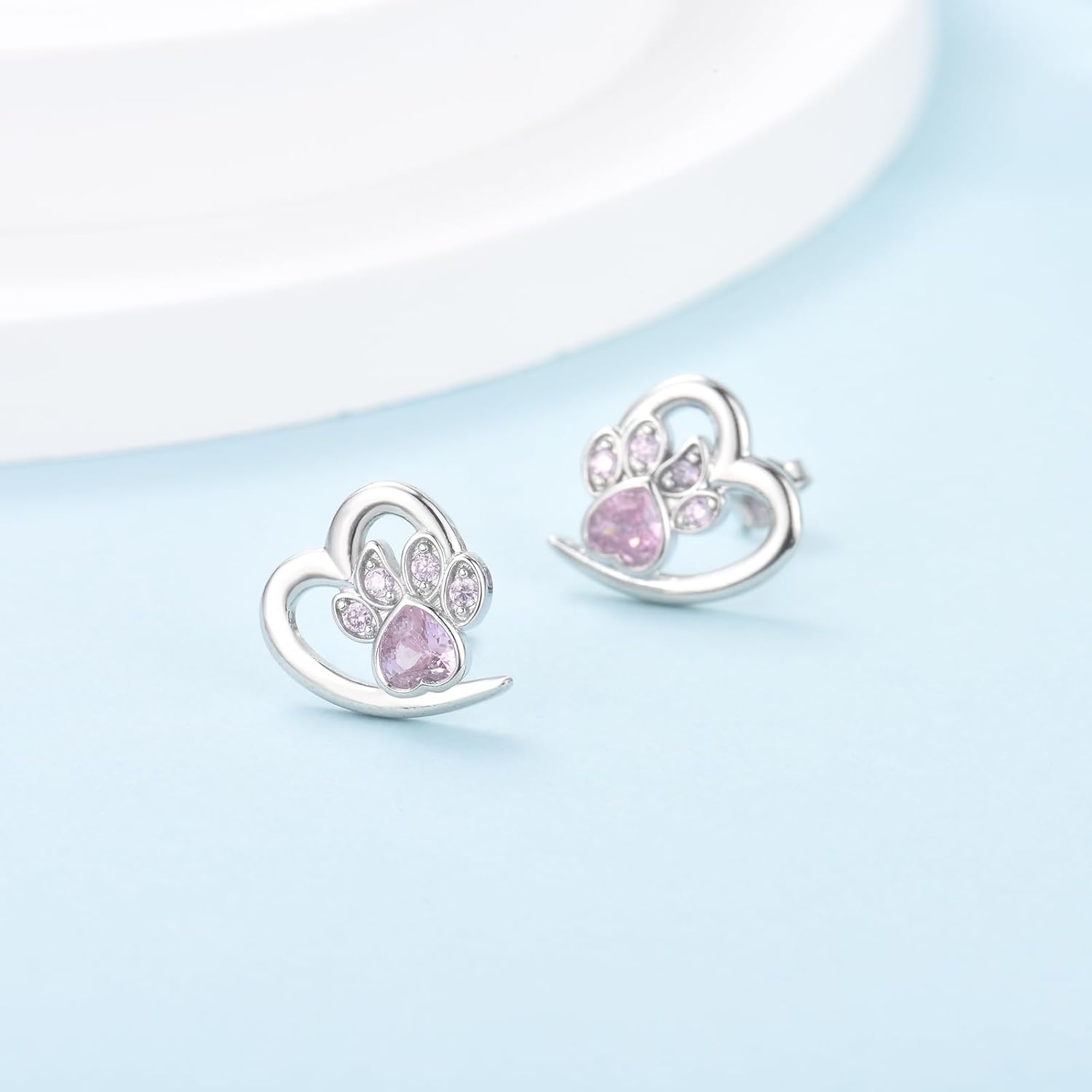 Boucles d'oreilles avec empreintes de pattes et cœur – Bijoux pour amoureux des animaux