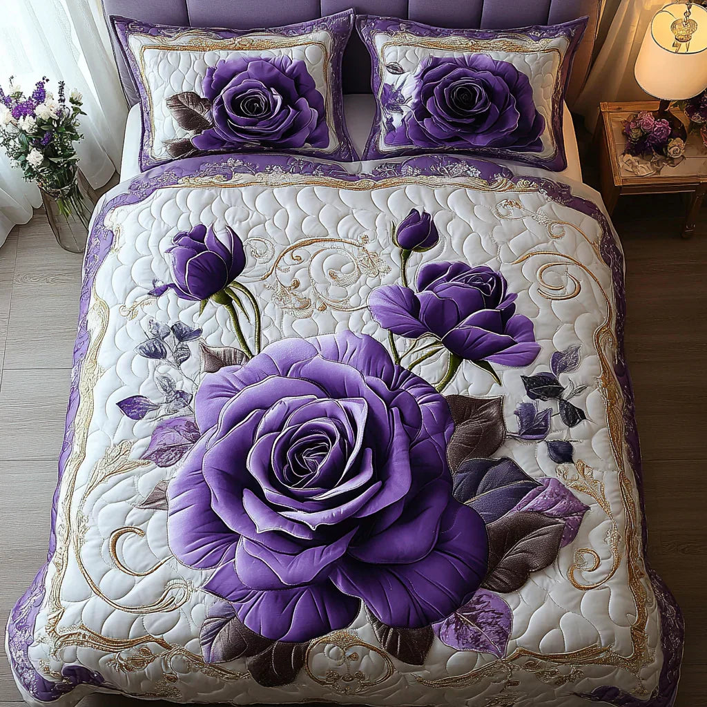 Ensemble de literie matelassé de 3 pièces - Rose Violette