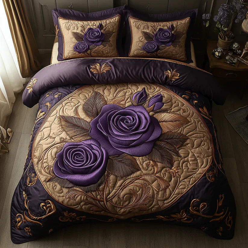 Ensemble de literie matelassé de 3 pièces - Rose Violette