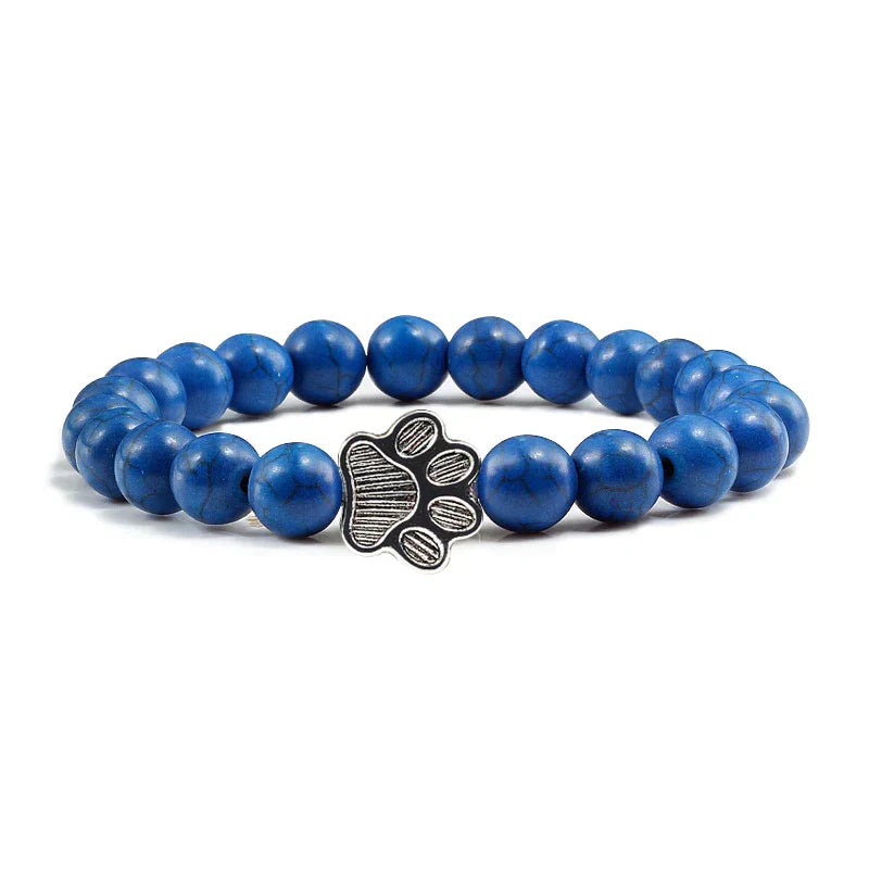 Bracelet en pierre naturelle avec pendentif de patte d'animal – Bracelet élastique en perles pour hommes et femmes