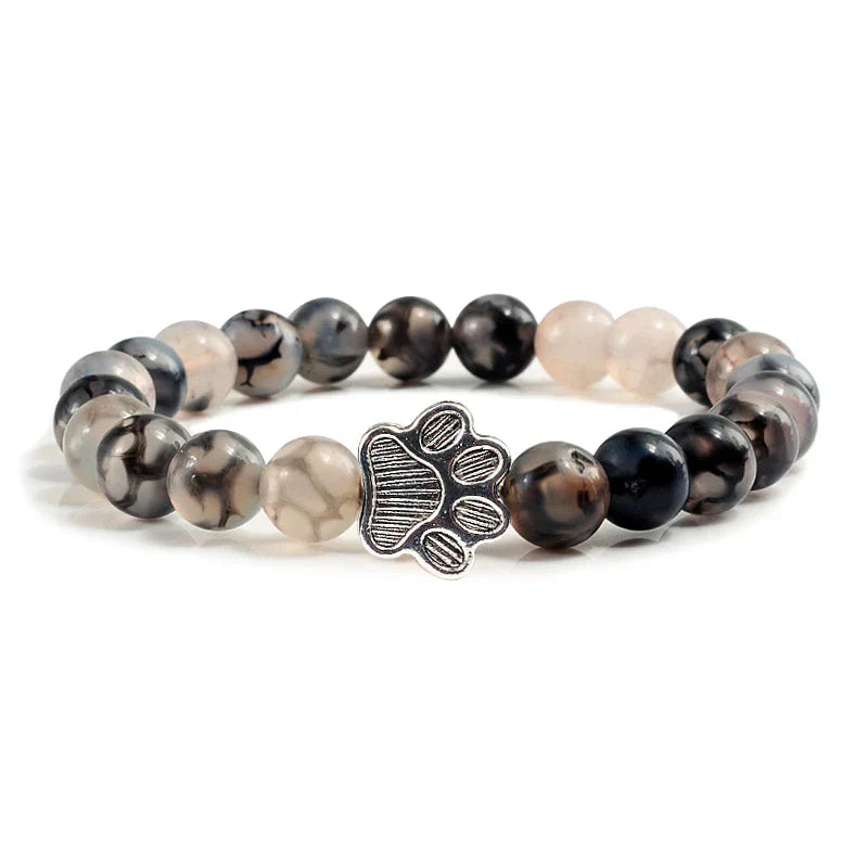 Bracelet en pierre naturelle avec pendentif de patte d'animal – Bracelet élastique en perles pour hommes et femmes