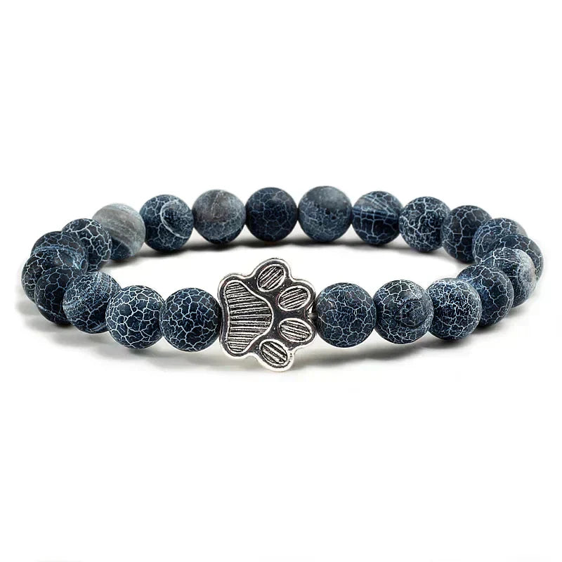Bracelet en pierre naturelle avec pendentif de patte d'animal – Bracelet élastique en perles pour hommes et femmes