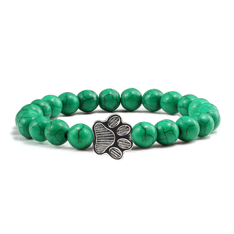 Bracelet en pierre naturelle avec pendentif de patte d'animal – Bracelet élastique en perles pour hommes et femmes