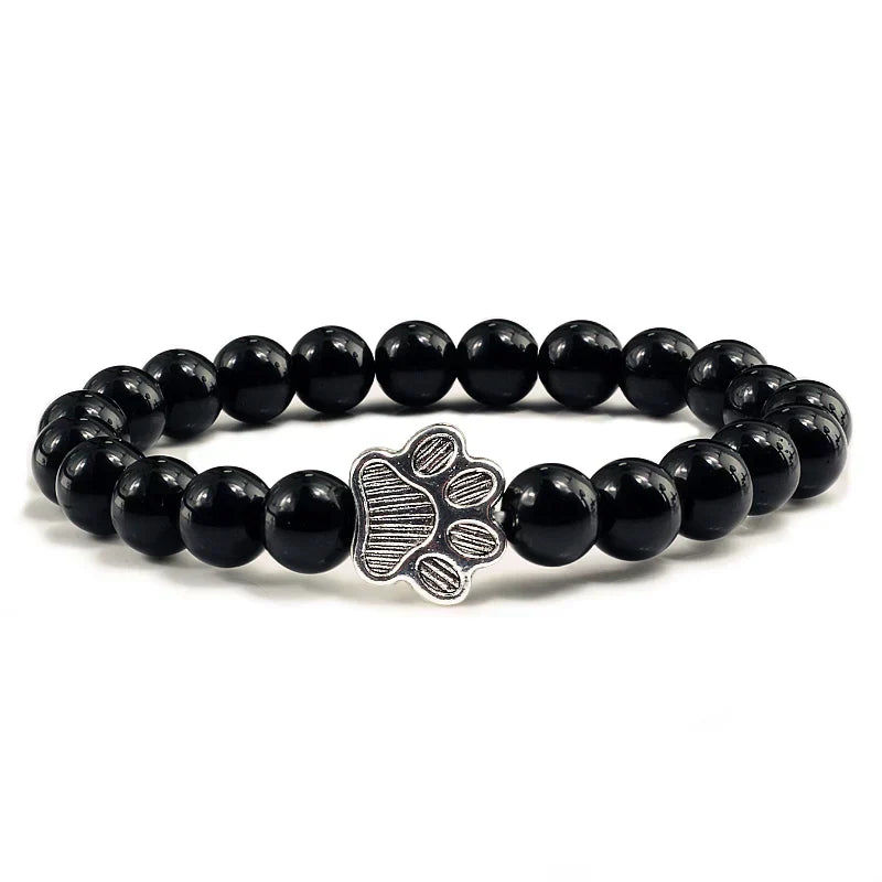 Bracelet en pierre naturelle avec pendentif de patte d'animal – Bracelet élastique en perles pour hommes et femmes
