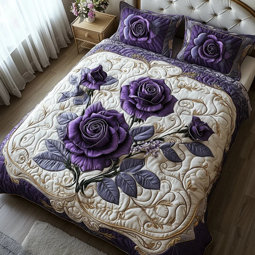 Ensemble de literie matelassé de 3 pièces - Rose Violette