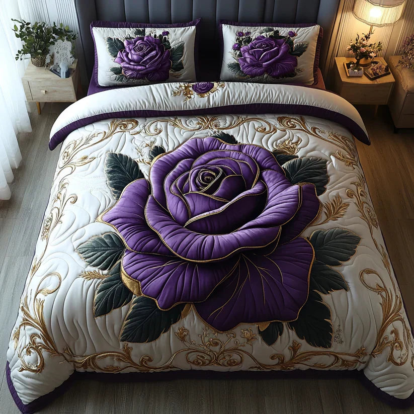 Ensemble de literie matelassé de 3 pièces - Rose Violette